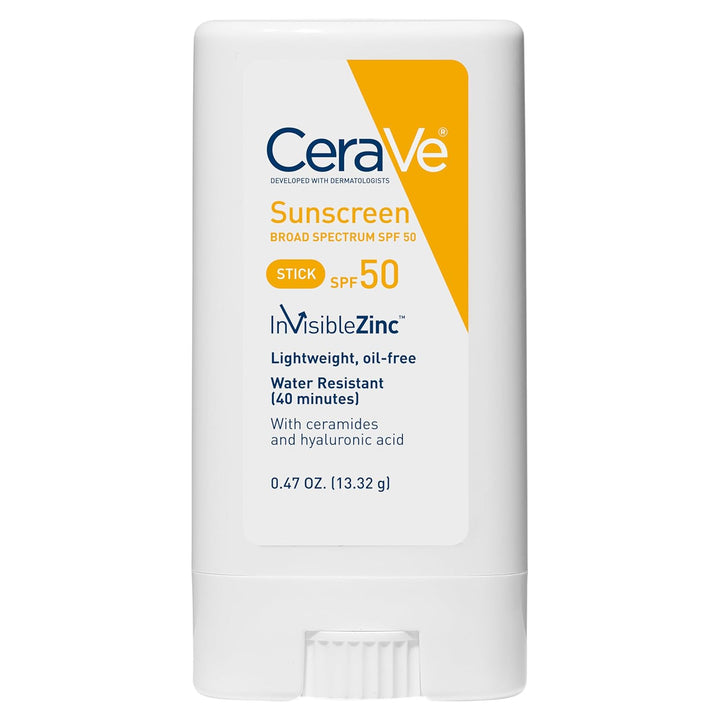 Cerave Mineral Sunscreen Stick SPF 50 | Broad Spectrum SPF + Hyaluronic Acid + Ceramides | Titanium Dioxide & Zinc Oxide Sunscreen | 100% Mineral Face Sunscreen Stick | Fragrance Free & Oil Free