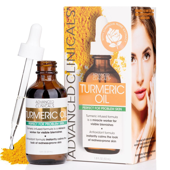 Advanced Clinicals Turmeric Oil Facial Skin Care Serum for Face. Antioxidant Moisturizer Skincare Formula W/Rose Extract & Jojoba Oil for Dry Skin, Redness, & Skin Blemishes, 1.8 Fl Oz