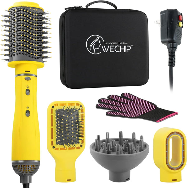 Hair Dryer Brush, Volumizing Styling, Wechip 4 in 1 Detachable Negative Ion Hair Dryer, Blow Dryer Brush for Straightening/Drying/Curling, with Carrying Case (Yellow)