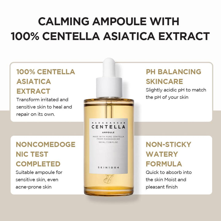 SKIN1004 Madagascar Centella Asiatica Ampoule Facial Serum 1.85 Fl.Oz, 55Ml, Soothes Acne Prone and Sensitive Skin