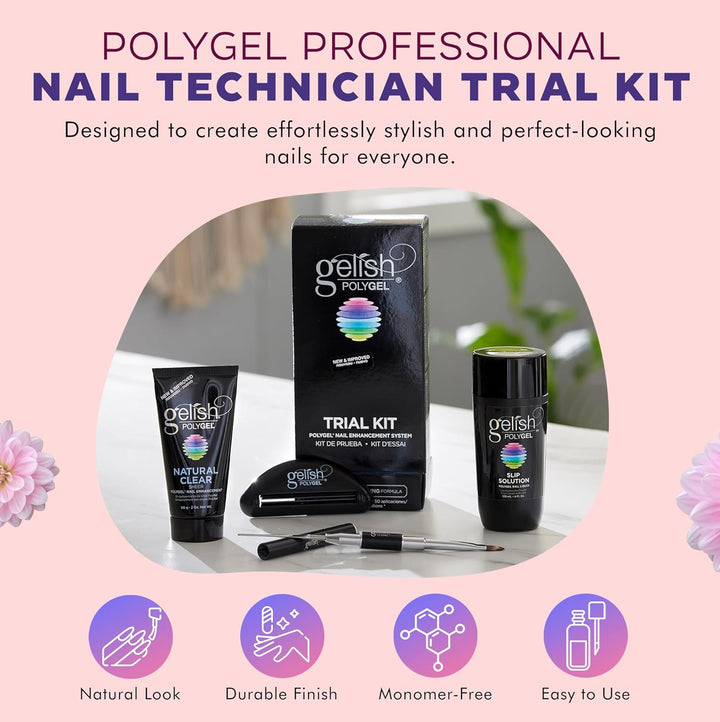 Gelish Polygel Professional Nail Technician All in One Trial Kit with Slip Solution, Natural Clear, and 1 Tube Key for Nail Studio Sets