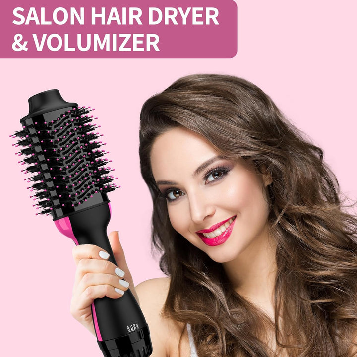 Dual Voltage Hair Dryer Brush with Negative Ion Anti-Frizz Styler - Hot Air Volumizer for 110V-120V/220V-240V European and Travel Use