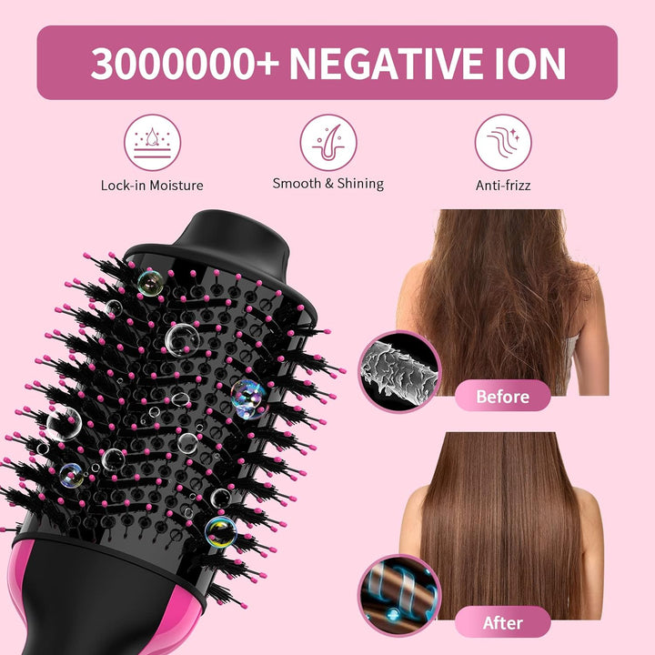 Dual Voltage Hair Dryer Brush with Negative Ion Anti-Frizz Styler - Hot Air Volumizer for 110V-120V/220V-240V European and Travel Use