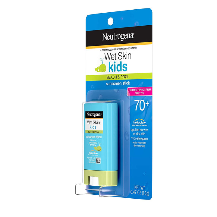 Neutrogena Wet Skin Kids Water Resistant Sunscreen Stick for Face and Body, Broad Spectrum SPF 70, 0.47 Oz