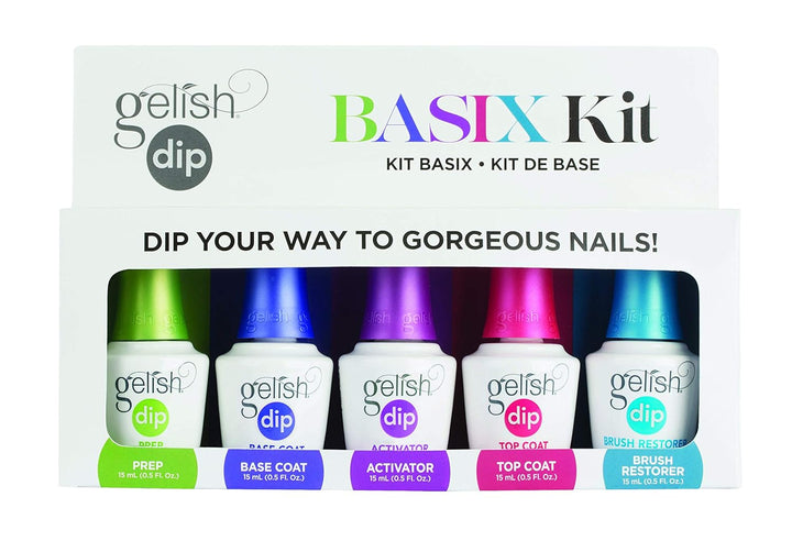 Gelish Professional Grade Salon Quality DIY Acrylic Dip Powder Starter Kit Set of 3 Colors with Free Nail File, Brights Collection - 9 PC.