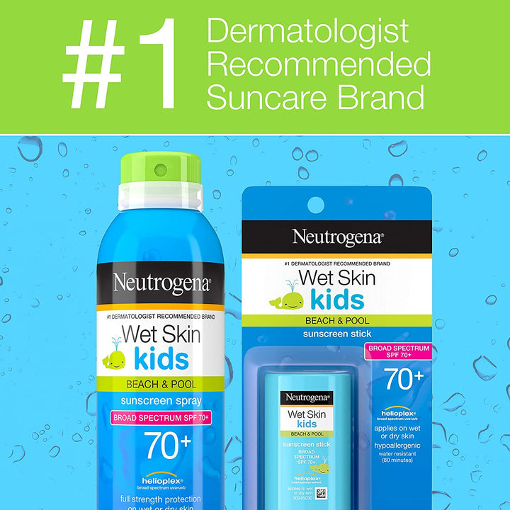 Neutrogena Wet Skin Kids Water Resistant Sunscreen Stick for Face and Body, Broad Spectrum SPF 70, 0.47 Oz