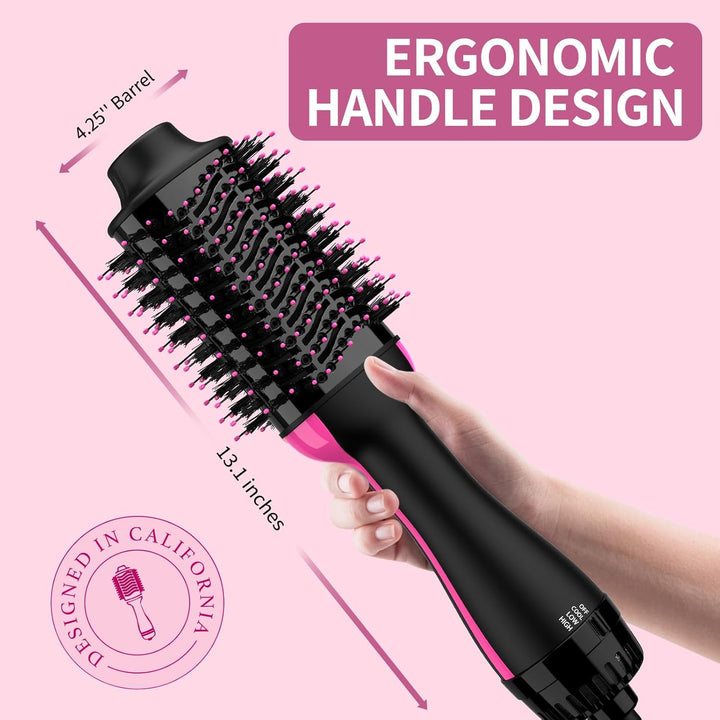 Dual Voltage Hair Dryer Brush with Negative Ion Anti-Frizz Styler - Hot Air Volumizer for 110V-120V/220V-240V European and Travel Use