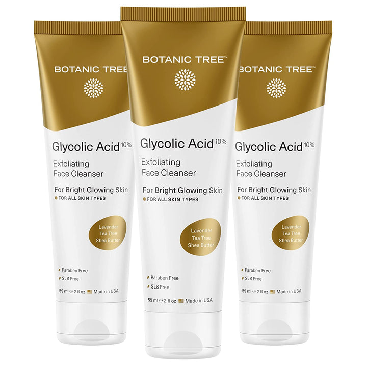 Botanic Tree Glycolic Acid Face Wash Travel Size (Pack of 3)- Facial Exfoliating Cleanser W/ 10% Glycolic Acid- Organic An.