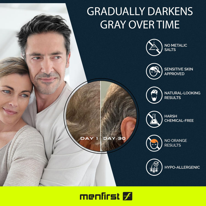 MENFIRST Gradual Gray Shampoo - Gray Hair Darkening Shampoo, Reverse Gray Hair Shampoo - Hypoallergenic & Harsh Chemical-Free, Gray Reducing Shampoo for Men - for Dark Shades - 5 Fl Oz (Pack of 1)