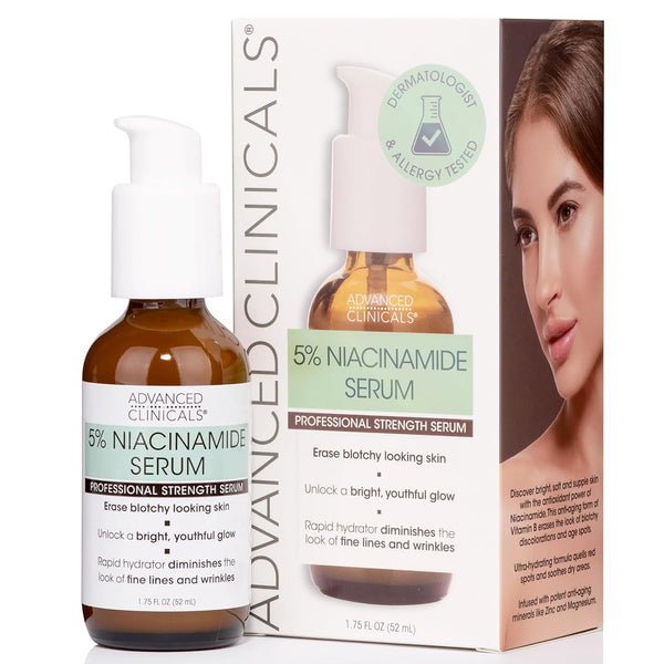 Advanced Clinicals Niacinamide Serum - 5% Niacinamide Serum for Face W/Hyaluronic Acid Serum, Ferulic Acid, Aloe Vera, Fruit Extracts - Dark Spot & Age Spot Remover - Skin Serum for Face 1.75 Fl Oz