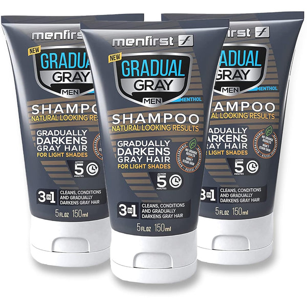 MENFIRST Gradual Gray Shampoo - Gray Hair Darkening Shampoo, Reverse Gray Hair Shampoo - Hypoallergenic & Harsh Chemical-Free, Gray Reducing Shampoo for Men - for Light Shades - 5 Fl Oz (Pack of 3)