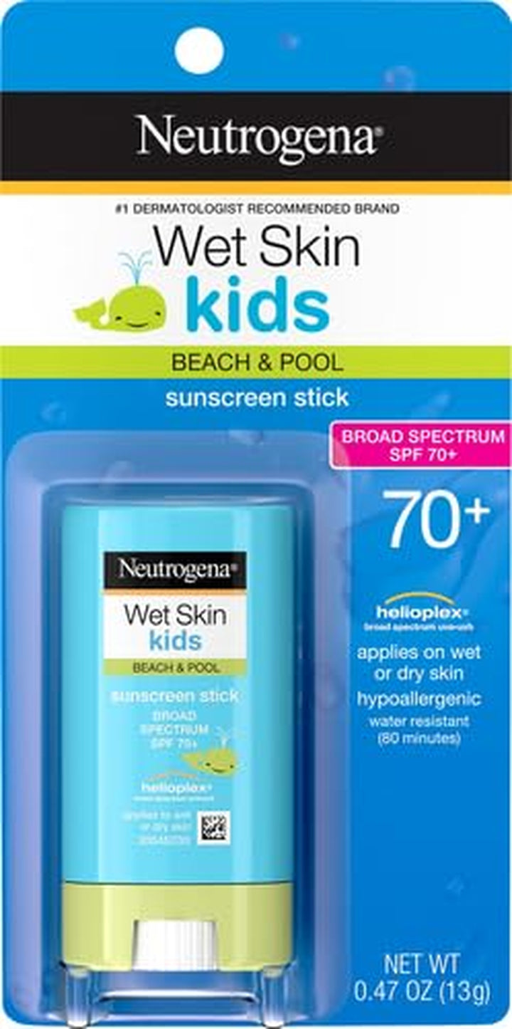 Neutrogena Wet Skin Kids Water Resistant Sunscreen Stick for Face and Body, Broad Spectrum SPF 70, 0.47 Oz