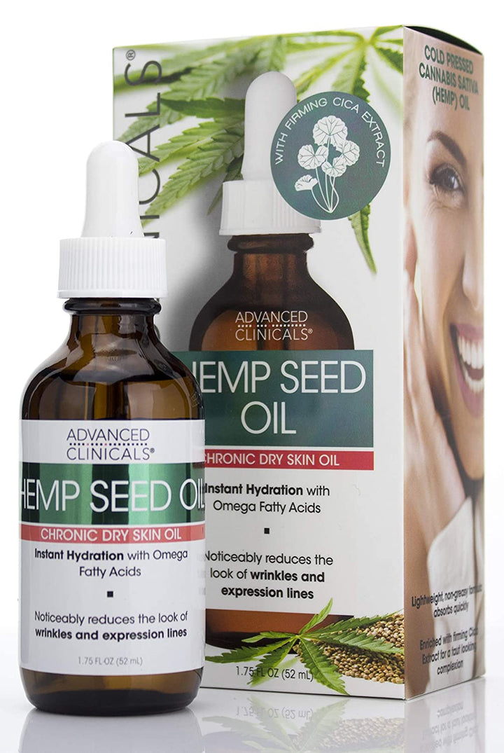 Advanced Clinicals Hemp Seed Oil for Face. Cold Pressed Hemp Seed Oill Instantly Hydrates Skin and Helps with Wrinkles, Fine Lines, and Expression Lines