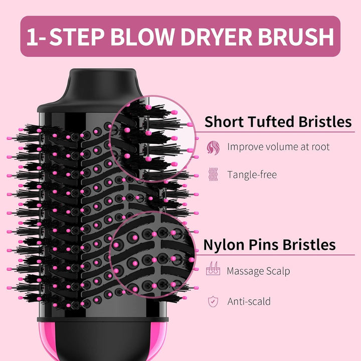 Dual Voltage Hair Dryer Brush with Negative Ion Anti-Frizz Styler - Hot Air Volumizer for 110V-120V/220V-240V European and Travel Use