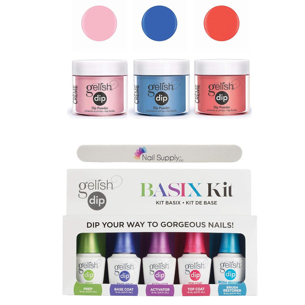 Gelish Professional Grade Salon Quality DIY Acrylic Dip Powder Starter Kit Set of 3 Colors with Free Nail File, Brights Collection - 9 PC.