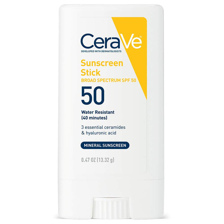 Cerave Mineral Sunscreen Stick SPF 50 | Broad Spectrum SPF + Hyaluronic Acid + Ceramides | Titanium Dioxide & Zinc Oxide Sunscreen | 100% Mineral Face Sunscreen Stick | Fragrance Free & Oil Free