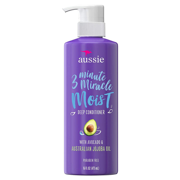 Aussie 3 Minute Miracle Moist Detangling Deep Conditioner Treatment with Avocado Oil, 16 Fl Oz, Paraben and Sulfate Free