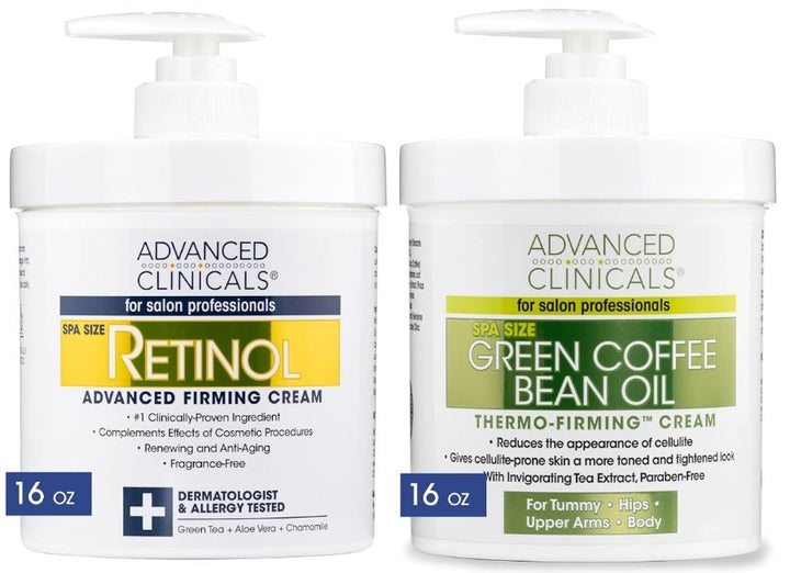 Advanced Clinicals Retinol Body Cream + Green Coffee Bean Oil Slim & Tighten Body Lotion Moisturizer Skin Care Set, anti Aging Firming & Tightening Dry Skin Rescue Face & Body Cream Set, 2-Pack