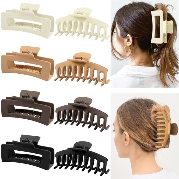 8PCS Large Hair Clips for Thick Hair, Matte 4'' Rectangle Hair Clips and 4.3'' Hair Claw Clips for Women with Neutral Color