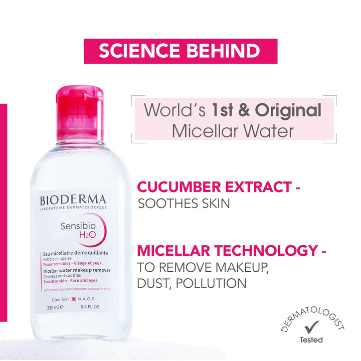 Bioderma - Sensibio - H2O Micellar Water - Makeup Remover Cleanser - Face Cleanser for Sensitive Skin